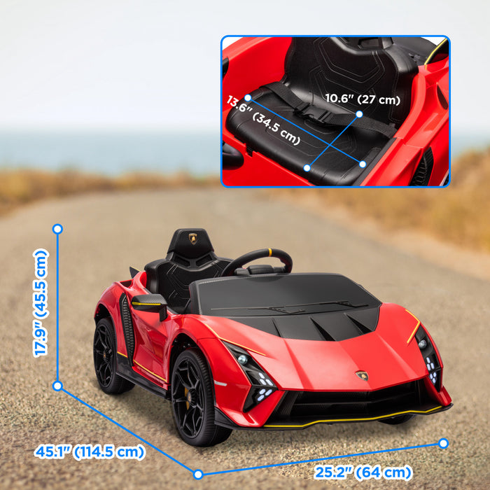 Qaba 12v Electric Car For Kids, Battery Powered Ride-On Lamborghini Autentica Licensed Kids Car With Butterfly Doors, Remote Control, 4 Wheels Spring Suspension, Soft Start, Lights, Red