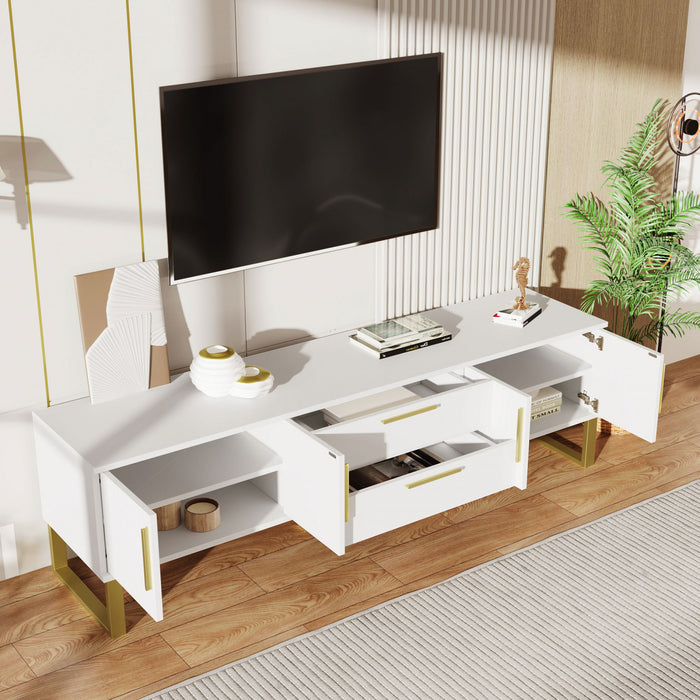 Steven 66.9\" Floor-standing Design TV Cabinet with and Gold Handles&Legs,White Tv Stand