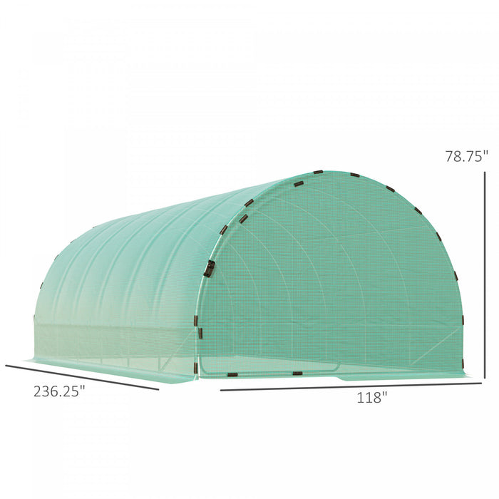 Outsunny 20' X 10' X 7' Tunnel Greenhouse Outdoor Walk-in Hot House With 2 Hinged Doors, Reinforced Steel Frame, Pe Cover, Green