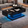 Ethan Lift-Top Coffee Table with LED Lighting and Sliding Extendable Top,Black | Ethan table basse relevable – table avec eclairage LED et plateau coulissant extensible, noir