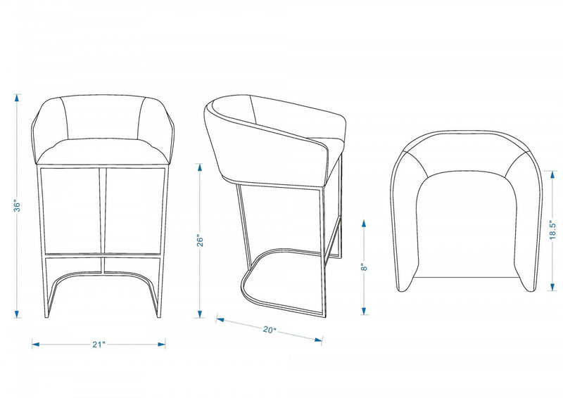 Louvre Mid-Century Modern Metal Upholstered Counter Stool in Black Bar Stool