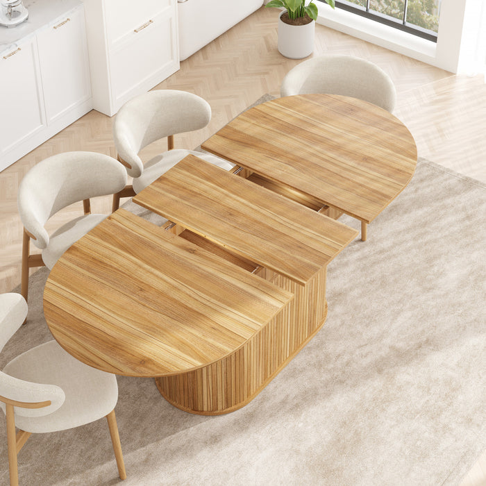 Noah Extendable Oval Dining Table with Striped Legs,Light Brown