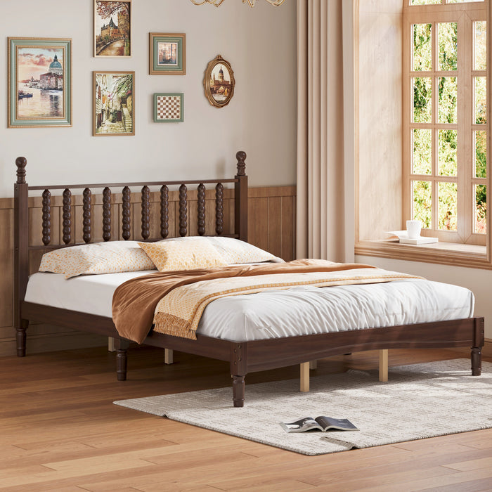 Oliver Retro Wood Platform Bed with Gourd Shaped Headboard - Dark Brown 