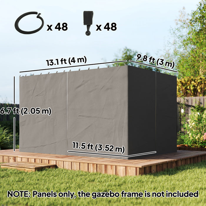 Outsunny 10' x 13' Universal Gazebo Curtains, 4 Panels, Grey