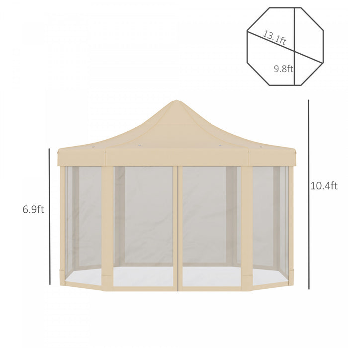Outsunny 13' X 10' Pop Up Gazebo, Octagon Canopy Tent With Zippered Mesh Sidewalls, Weight Bags, Height Adjustable And Carrying Bag, Event Tent For Patio Garden Backyard, Beige