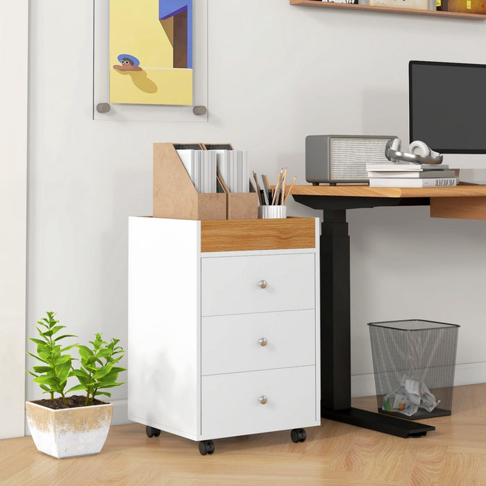 HOMCOM 3 Drawer File Cabinet with Wheels Tray for Home Office, White