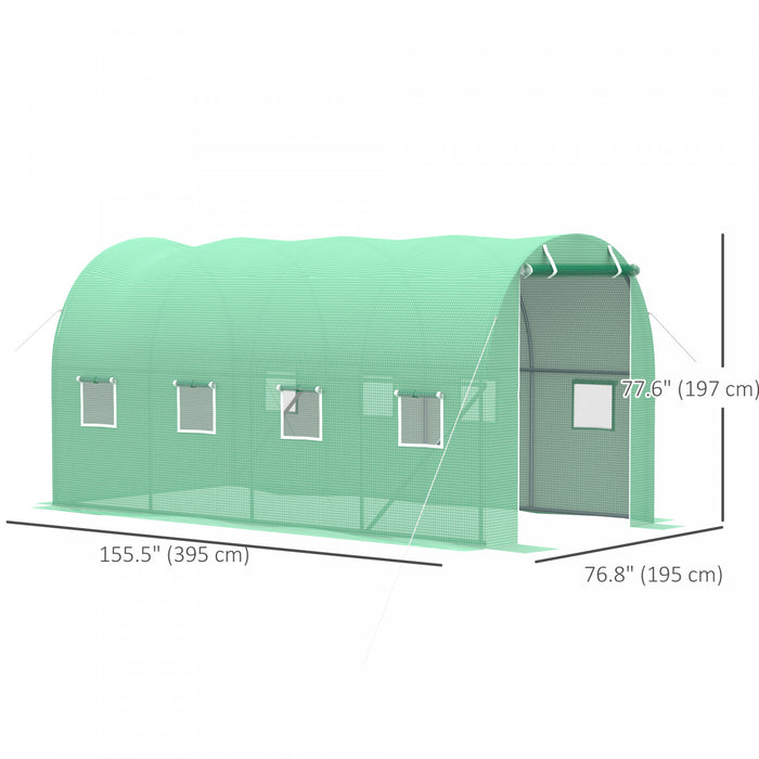 Outsunny Walk-in Tunnel Greenhouse 13 X 6.4 X 6.5 Ft Hoop House, Green