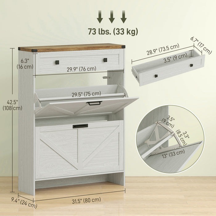 HOMCOM Slim Shoe Cabinet, Farmhouse Shoe Storage Cabinet with Flip Drawers
