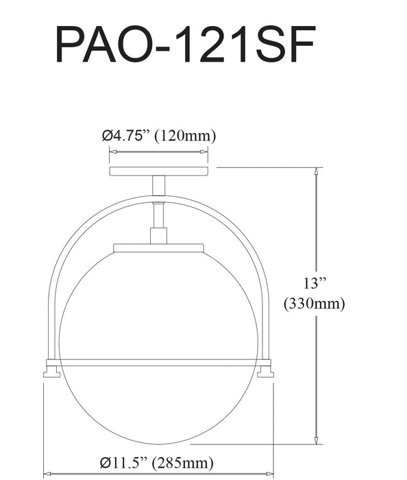 Dainolite Paola 1 Light Semi-flush Mount Matte Black White Opal Glass Lamp