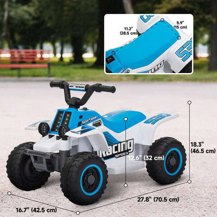 Qaba 6v Kids Atv Quad, 4 Wheeler Battery Powered Ride-On Electric Ride On Car With Led Headlights, Forward Backward, For Boys And Girls, White