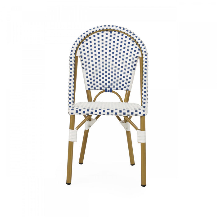 Julien Faux Ratten and Aluminum French Bistro Chairs, Set of 2 - Blue and White