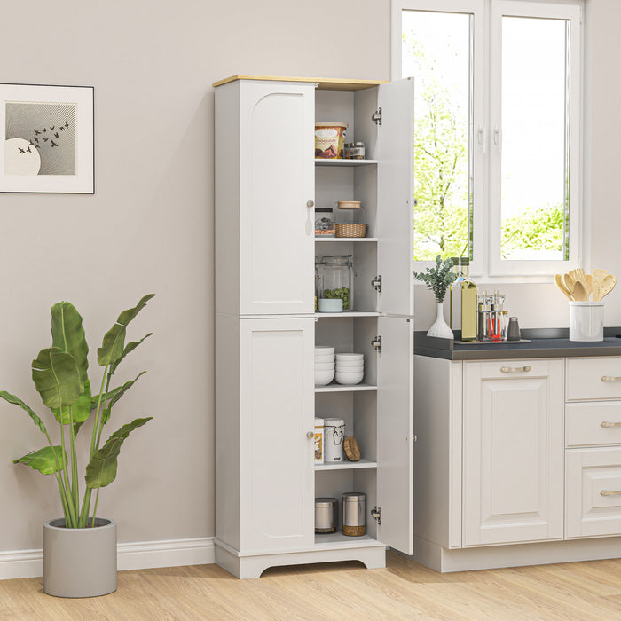 HOMCOM 72\" Tall Pantry Cabinet, Kitchen Pantry Cabinet with 4 Doors, White