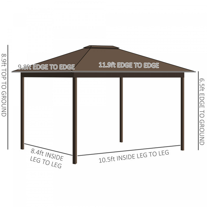Outsunny 10' X 12' Patio Gazebo Outdoor Hardtop Gazebo With Aluminum Frame, Mesh Nettings, Curtains And Roomy Interior Space, Brown