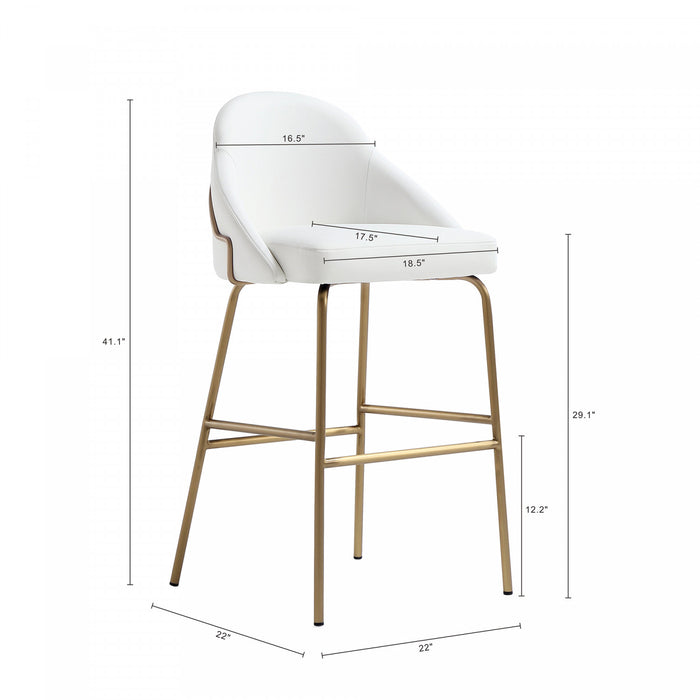 Gracie Modern Metal Upholstered Barstool in White and Gold Bar Stool