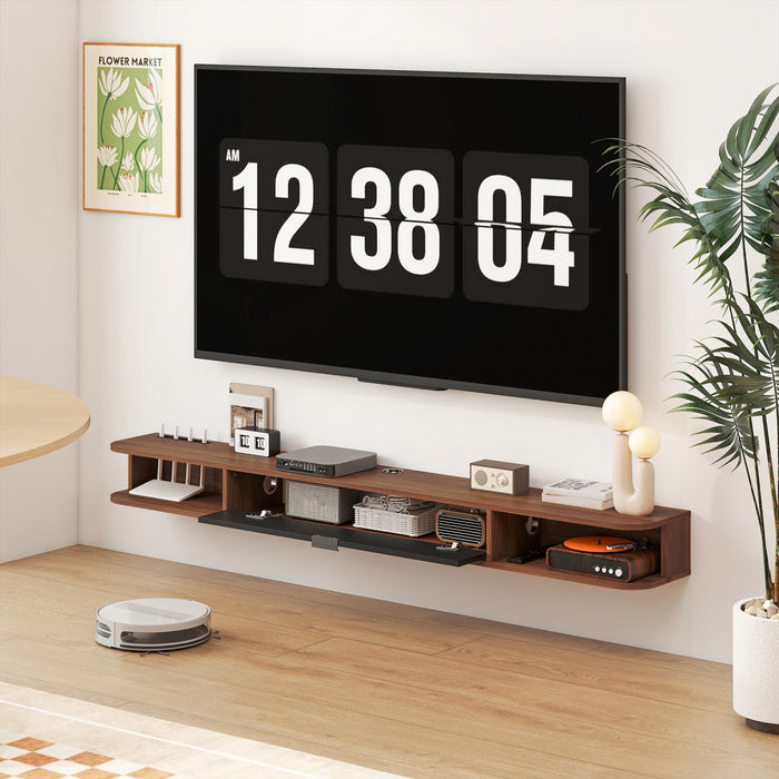 HOMCOM 71\" Floating TV Stand, Wall Mounted Media Console, Walnut