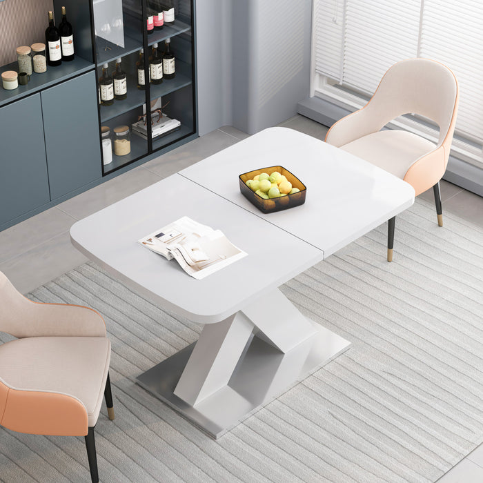 Liam Modern Rectangle Stretchable Dining Table with X-Shape Legs and Metal Base,White