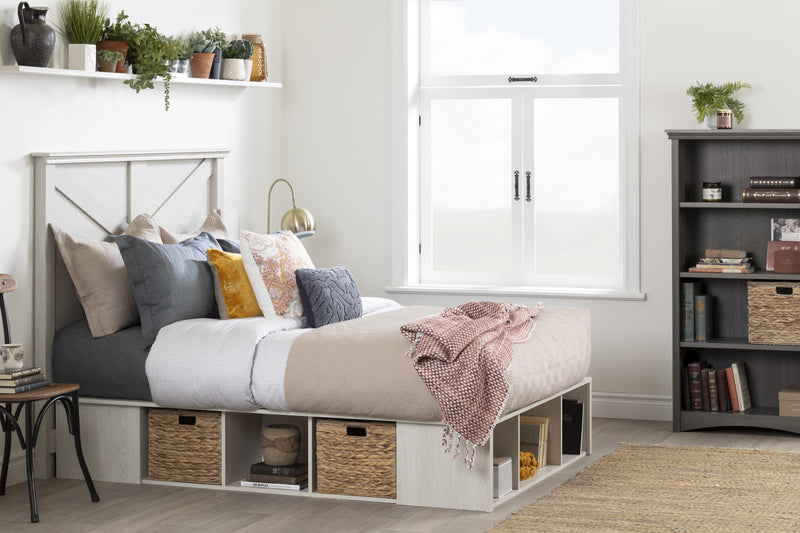 Avilla Storage Platform Bed With Wicker Baskets - Winter Oak 