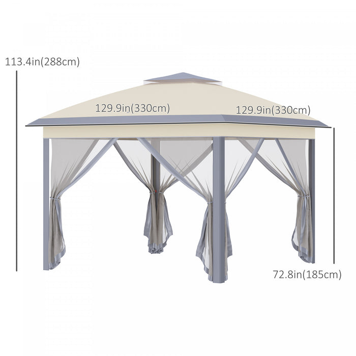Outsunny 11' X 11' Pop-up Gazebo With Double Roof Carrying Bag, Beige And Grey