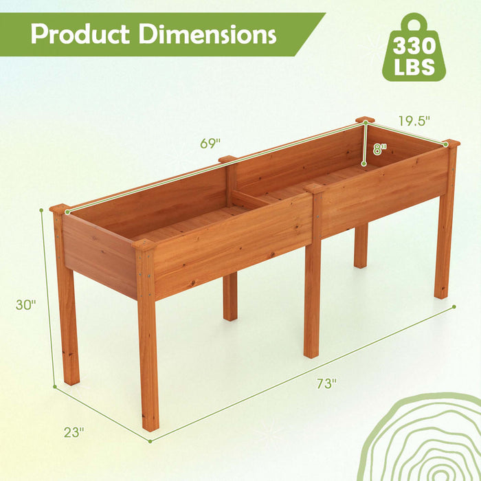 Costway Outdoor Raised Garden Bed With Legs 73x23x30in Wood Planter Box With Divider Panel Brown