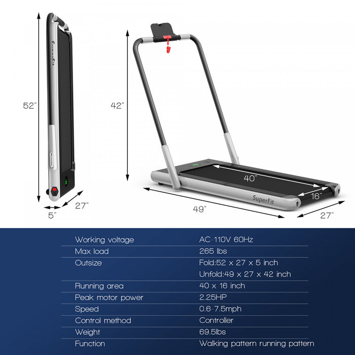 Superfit 2.25hp 2-in-1 Folding Under Desk Treadmill W/speaker Controller App