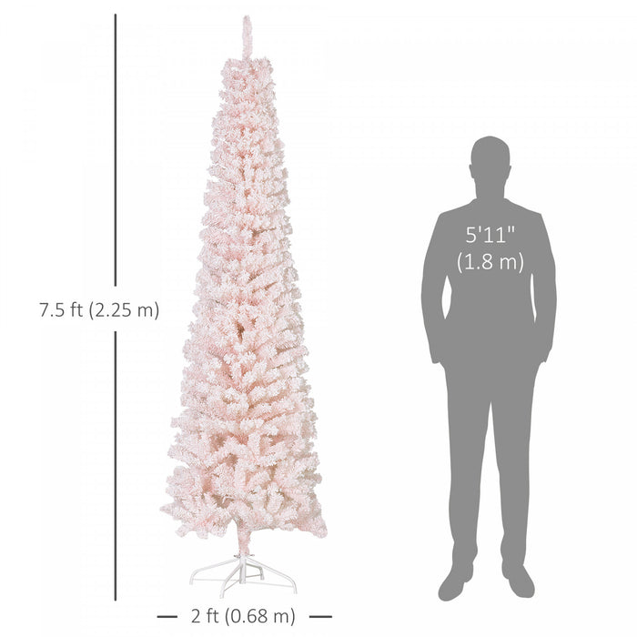 Homcom Snow Flocked Pencil Christmas Tree Slim Artificial Christmas Tree