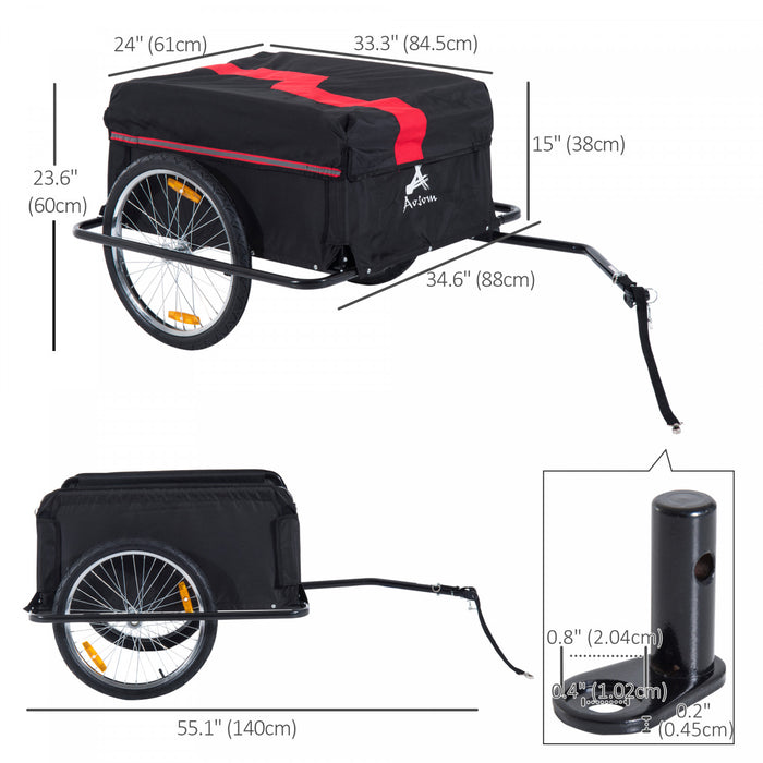 Aosom Bicycle Trailer Bike Cargo Trailer Garden Utility Cart Tool Carrier With Removable Cover, Red