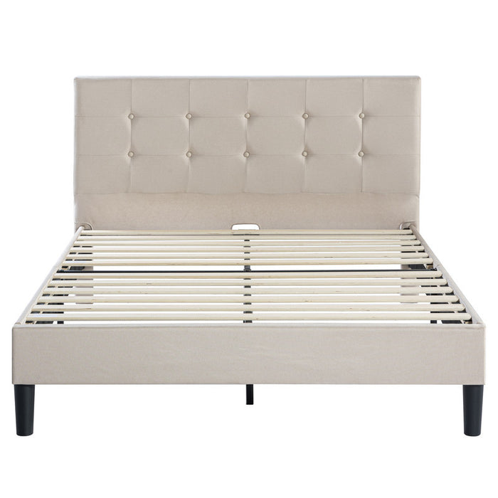 Ibidun Upholstered Platform Bed with Headboard in Beige - Full Size