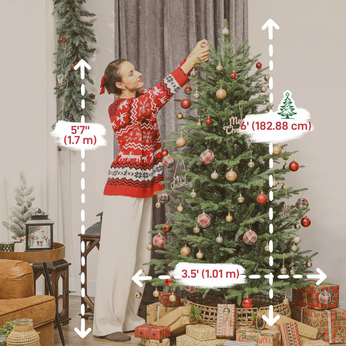 HOMCOM 6 ft Christmas Tree, Full Realistic Ponderosa Fir, Easy Assembly