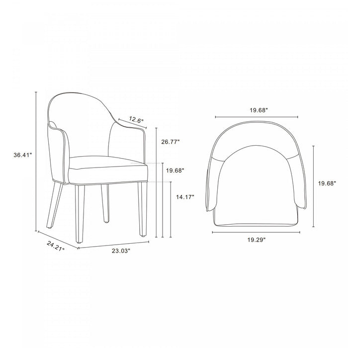 Hillman Modern Wood Vegan Leather and Velvet Armchair in Sand Dining Chair