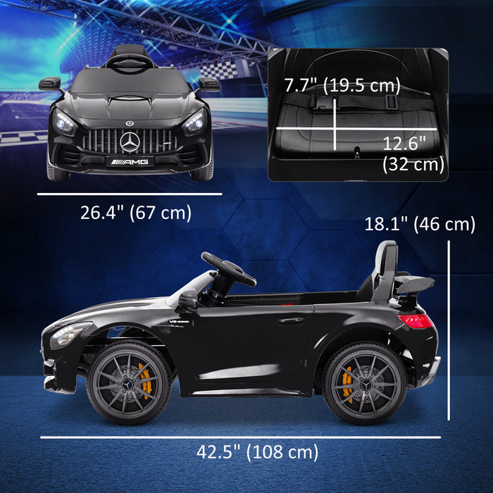 Qaba Electric Car For Kids, Mercedes-benz Amg Gtr Licensed Powered Ride-On Car With Remote Control, Lights, Music, Horn, Auxiliary Wheels, Soft Start, For 3-6, Black