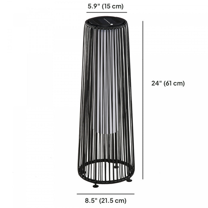 Outsunny Wicker Solar Floor Lamp, 24\" Solar Powered Outdoor Lamp with Auto On/Off LED Lights, IP44 Waterproof, Decorative Outdoor Lantern for Patio, Porch, Pathway, Black