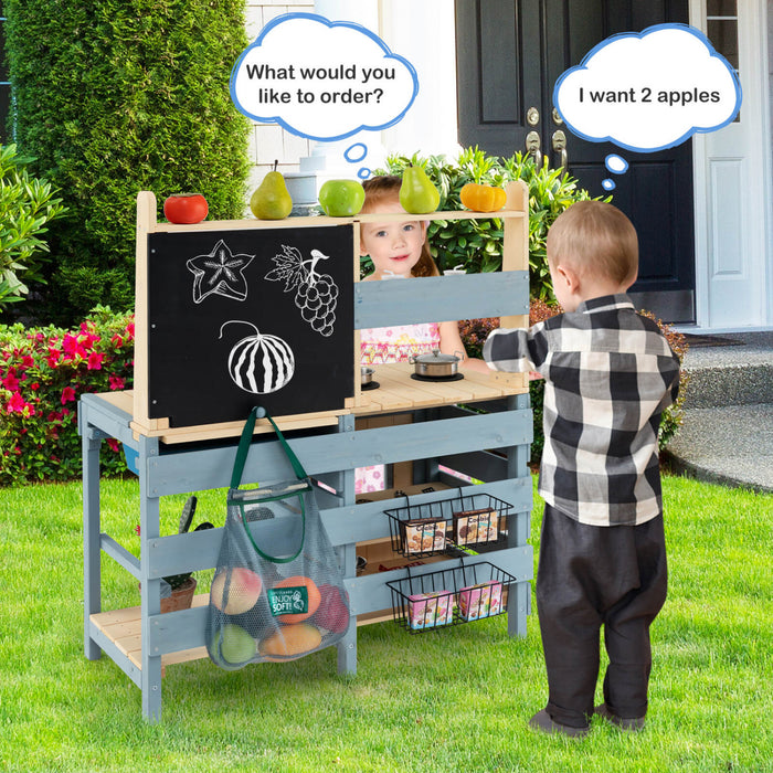 Costway 2-in-1 Outdoor Mud Kitchen With Faucet & Removable Sink Metal Baskets Storage Bag