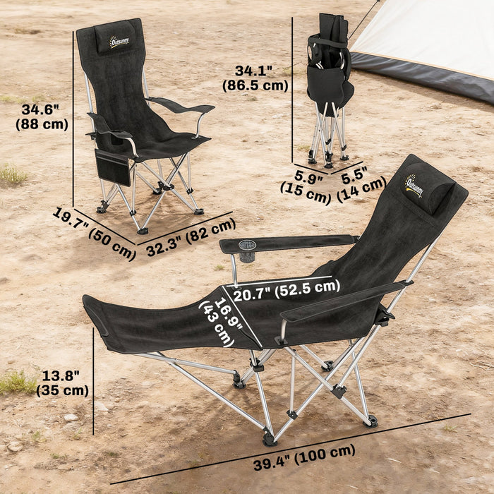 Outsunny Set of 2 Reclining Camping Chair, Folding Camp Chair, Black