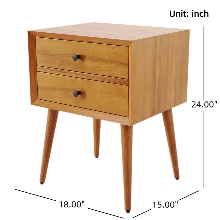 Emma Mid-Century Modern Nightstand with 2 Drawers,Natural