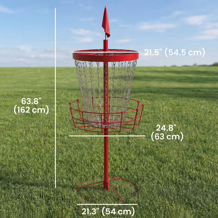 Soozier 24-Chain Portable Practice Basket for Disc Golf Target Stand, Easy Assembly & Lightweight Basket w/ Carry Bag, Red and Silver