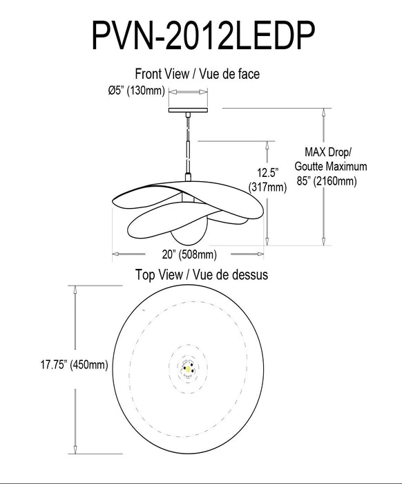 Dainolite Paven LED Pendant 12w Matte Black Lamp