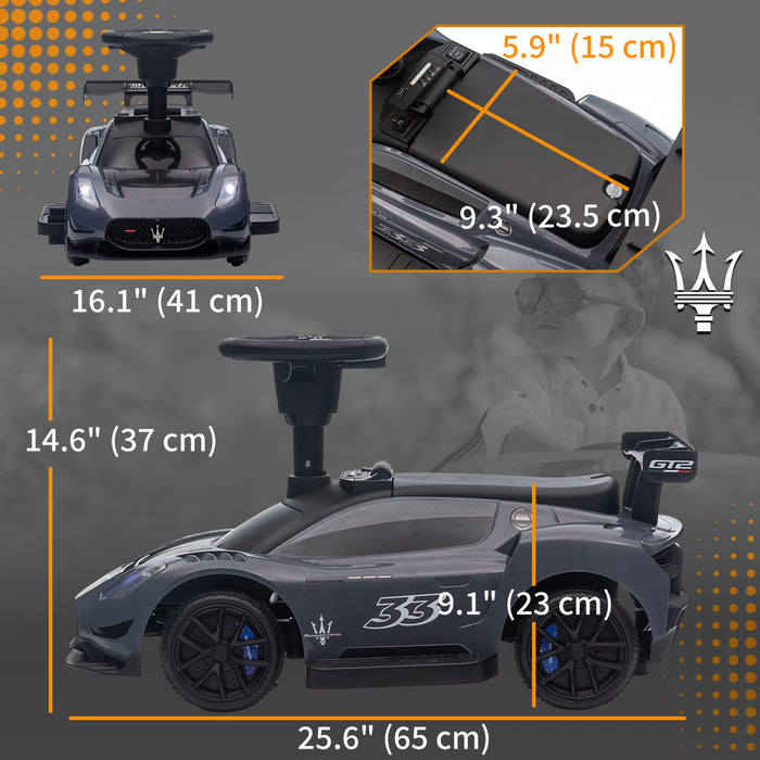 Qaba Maserati Gt2 Licensed 6v Baby Car, Battery Powered Ride-On Toy For Toddlers, Electric Car For Kids With Under Seat Storage, Led Headlights Music Mp3, For 18-60 Months, Grey