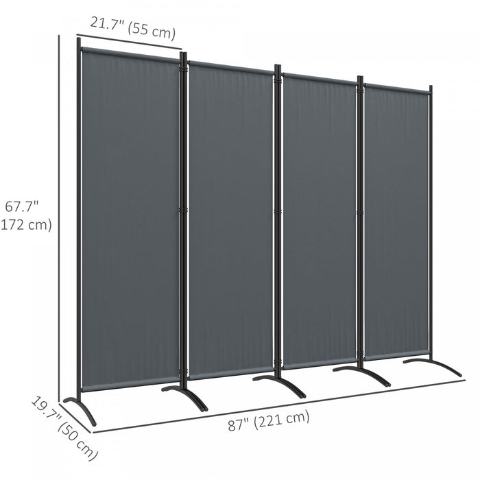 Outsunny Room Divider, 5.6ft Folding Privacy Screen, Dark Grey