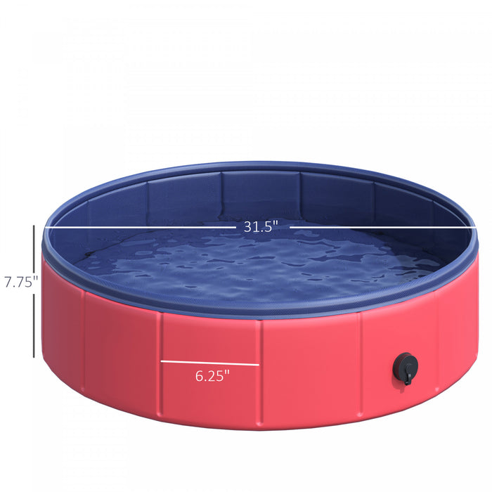 Pawhut Folding Dog Pool Portable Pet Kiddie Swimming Pool, Outdoor/indoor Puppy Bath Tub With Nonslip Bottom For Dogs & Cats, (Φ32\", Red)