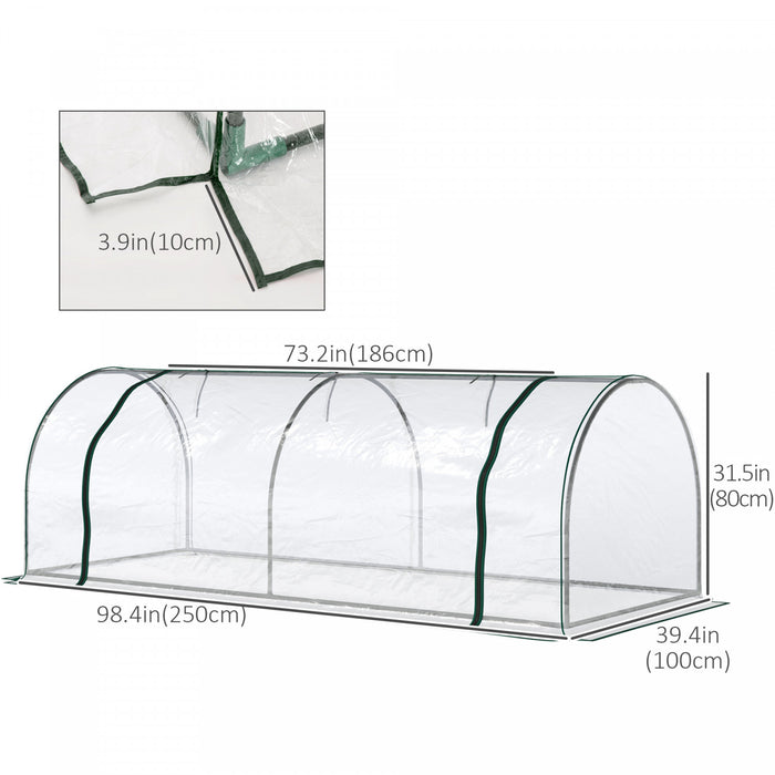 Outsunny 99\" X 39\" X 32\" Mini Greenhouse Transparent Portable Hot House For Plants With Zippered Doors For Outdoor, Indoor, Garden