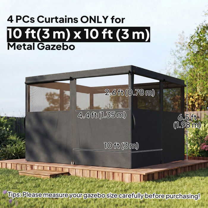 Outsunny 10' x 10' Universal Gazebo Curtains, 4 Panels, Dark Grey
