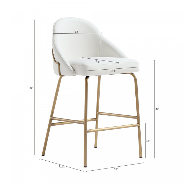 Gracie Modern Metal Upholstered Counter Stool in White and Gold - Set of 2