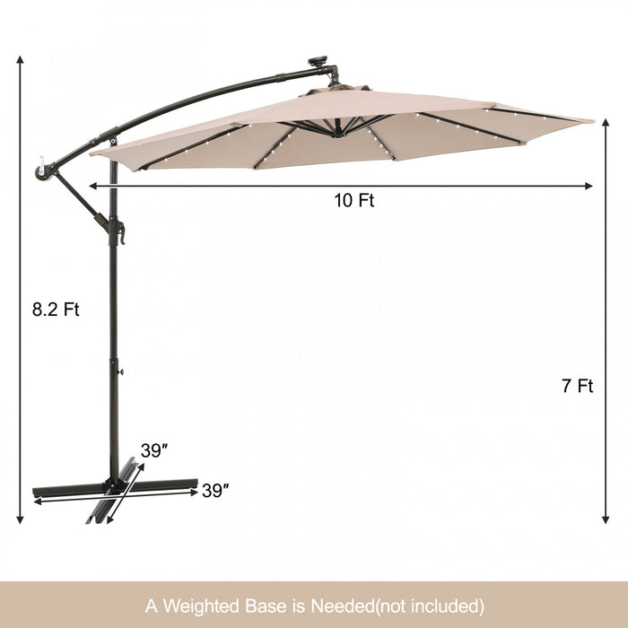 Costway 10 Ft Patio Solar LED Offset Umbrella 40 Lights Crank Cross Base Beige