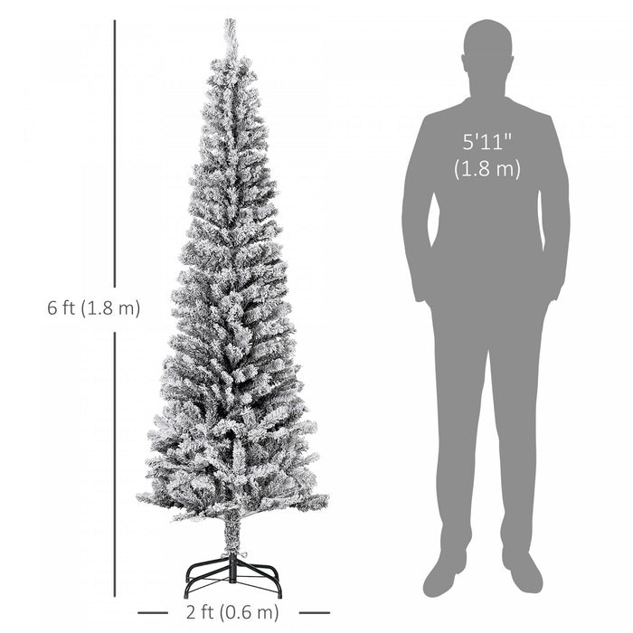 Homcom Snow Flocked Pencil Christmas Tree Slim Artificial Christmas Tree