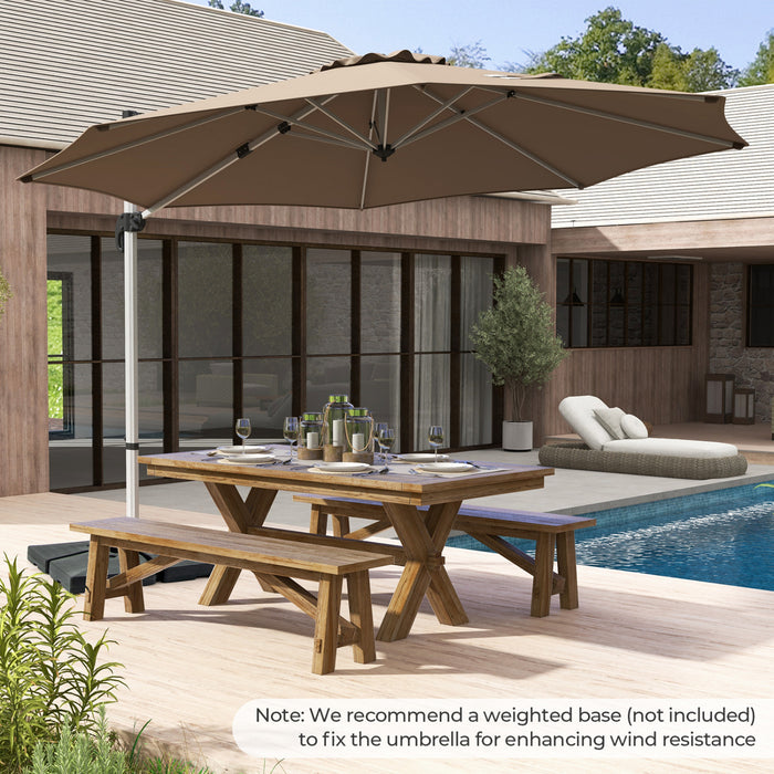 Costway 11 FT Outdoor Patio Umbrella, Round Cantilever Umbrella w/ 360° Rotation Brown