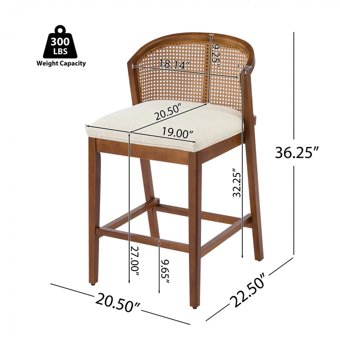 Tatti Rubber Wood Counter Stools with Cane Back Set of 2,Walnut