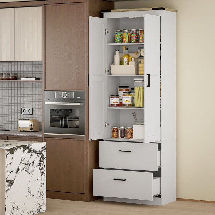 HOMCOM 67\" Tall Kitchen Pantry Cabinet with Adjustable Shelves Cream White