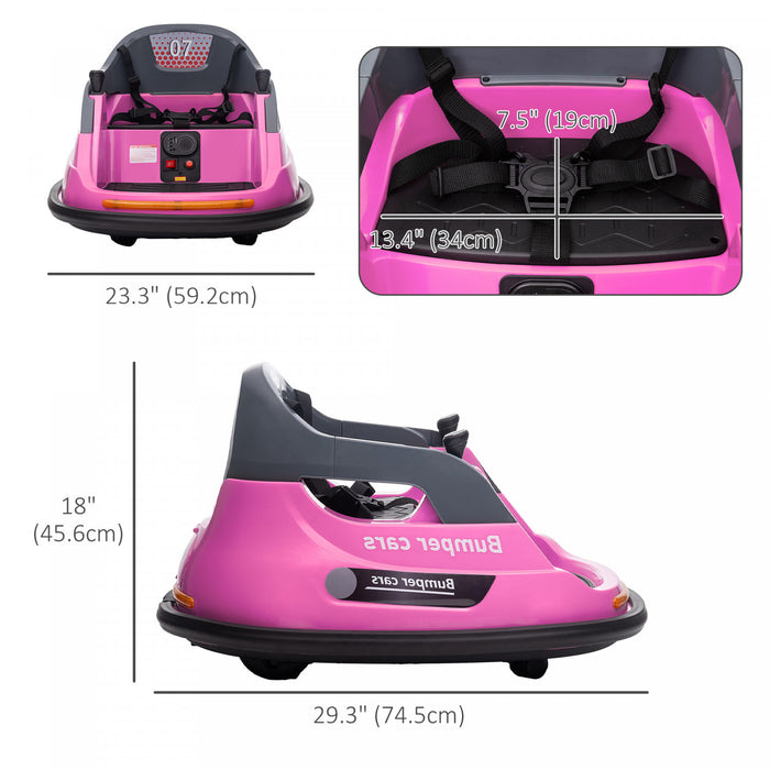 Aosom 12v Bumper Car Electric Powered Ride-On Car For Kids, 360° Rotation Kids Car With Remote Control, Safety Belt, Led Lights, And Music For Toddlers 1.5-5 Years Old, Pink