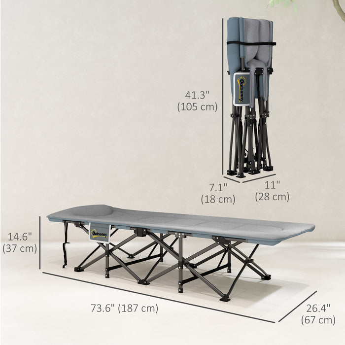 Outsunny Camping Cot With Cushion, Portable Folding Bed, Grey