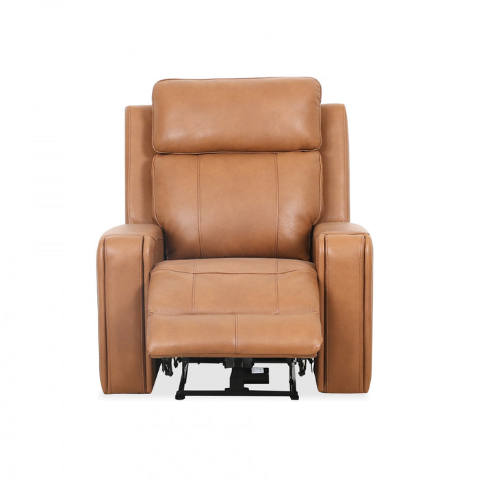 Bellamy 37 in. Leather Match Power Glider Recliner with Adjustable Headrest and USB - Cognac